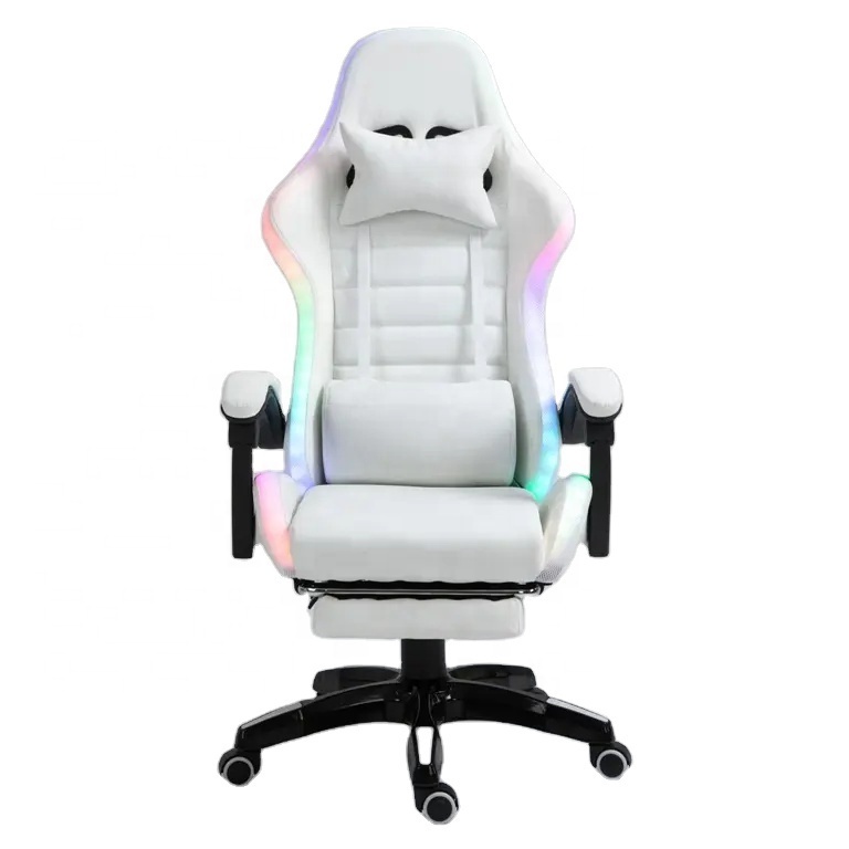 Cheap Ddp Full White PU Leather Computer Pc Game Chair Silla Gamer LED Rgb Racing Massage Gaming Chair with Lights and Speakers