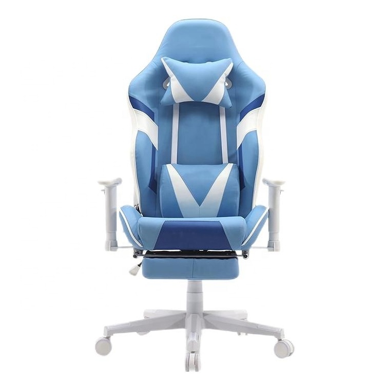 High Back Gaming Chair Blue Fabric 4d Armrest Gaming Chair Adjustable Lumbar Support Alu Base Big Tall Gaming Chair for Office