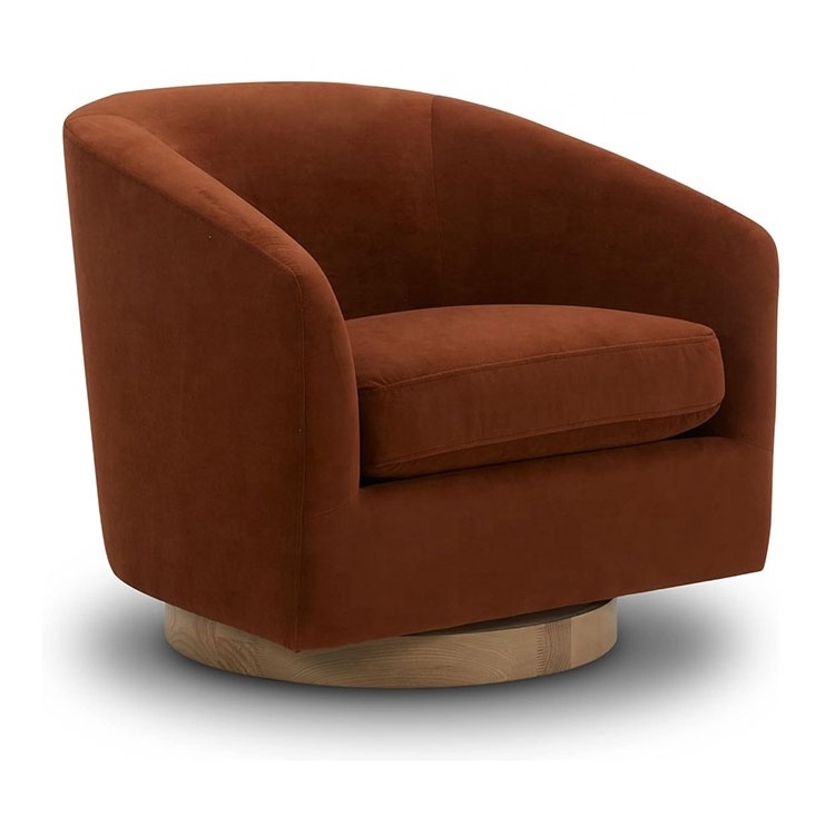 2024 Modern Living Room Single Sofa Chair Burnt Orange Upholstered Round Barrel Swivel Velvet Accent Chair Armchair Furniture