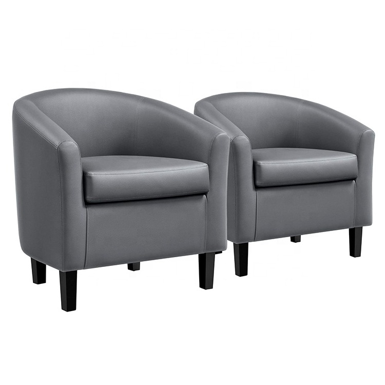 Wholesale Modern Style Grey Leather Living Room Leisure Chair Single Relax Lounge Chair Set of 2 PCS for Living Room Furniture