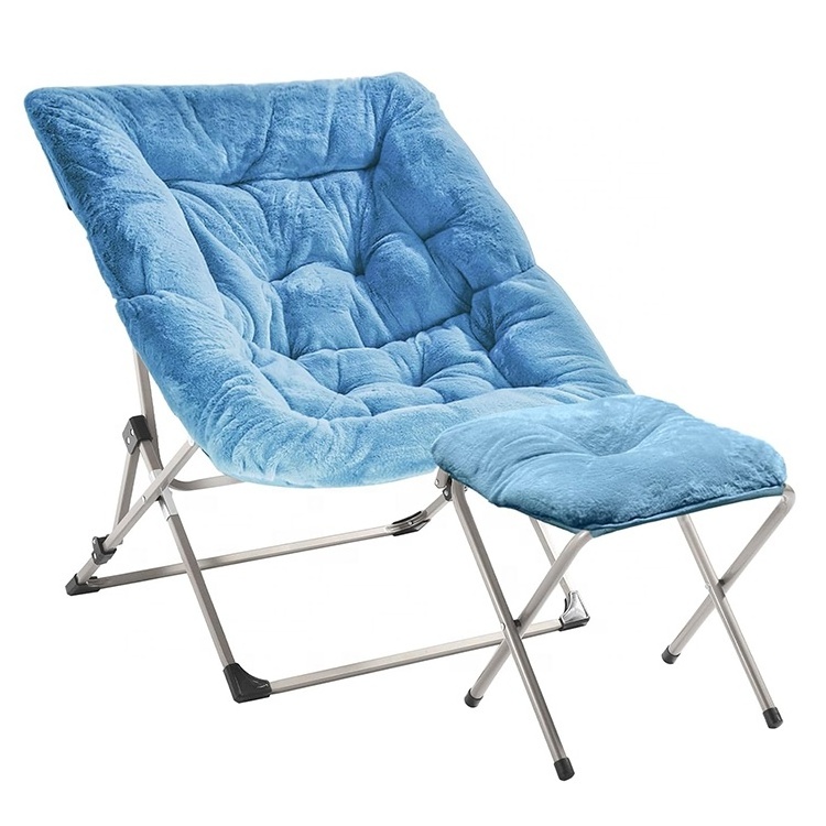 Free Simple Wholesale Portable Folding Chair Metal Blue Fabric Pets Kids Teens Leisure Lounge Chair with Ottoman for Anywhere