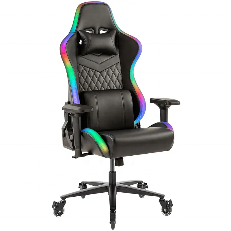 Low Moq Shining LED Lights Rubber Wheels 3D 4d Adjustment Arms Black Video Game Chair Gaming Chairs with Lights and Speakers