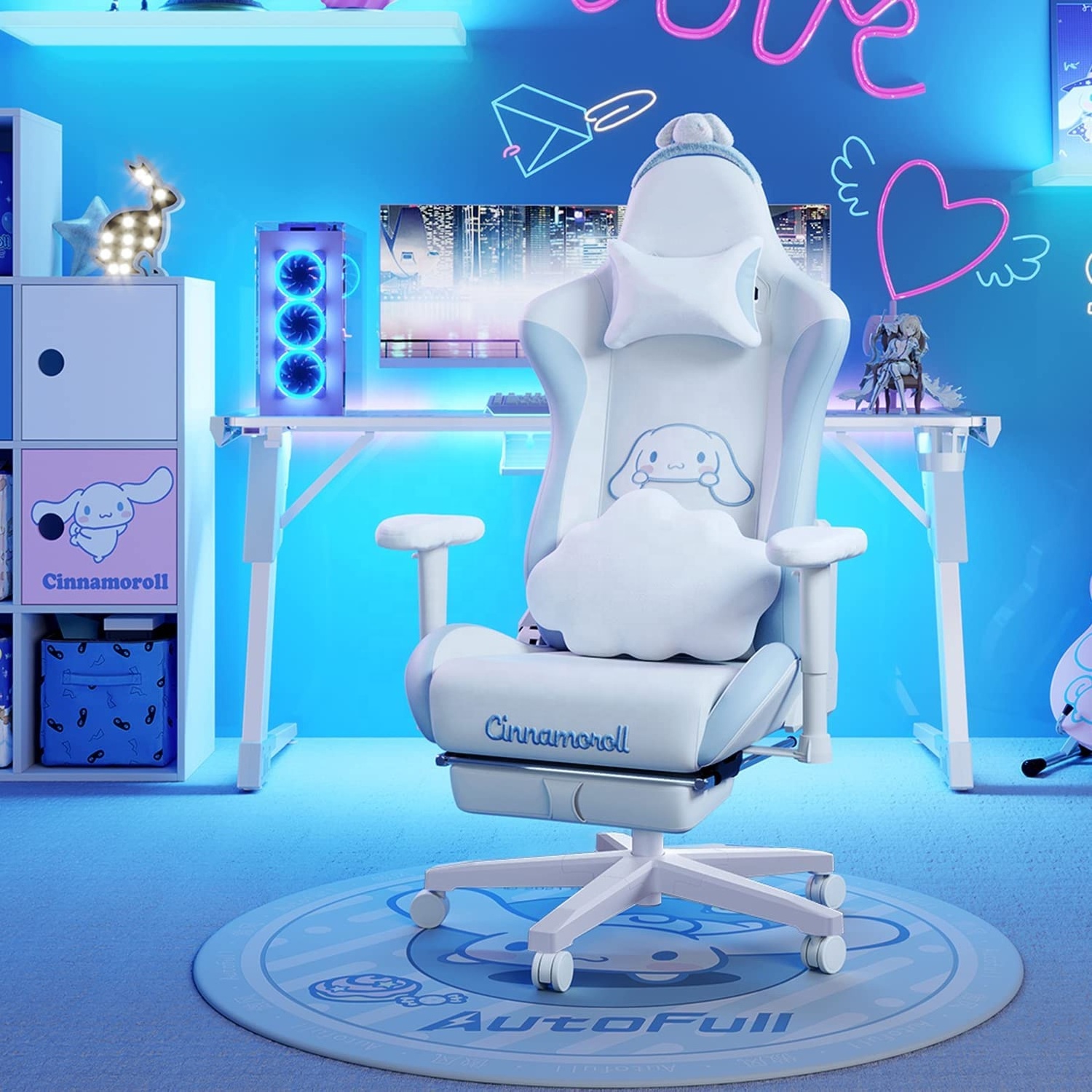 UK Racing Style PU Leather Cinnamoroll cute Gaming Chair white Gaming Chair white11cm thickened cushion  withstand up to 330lbs