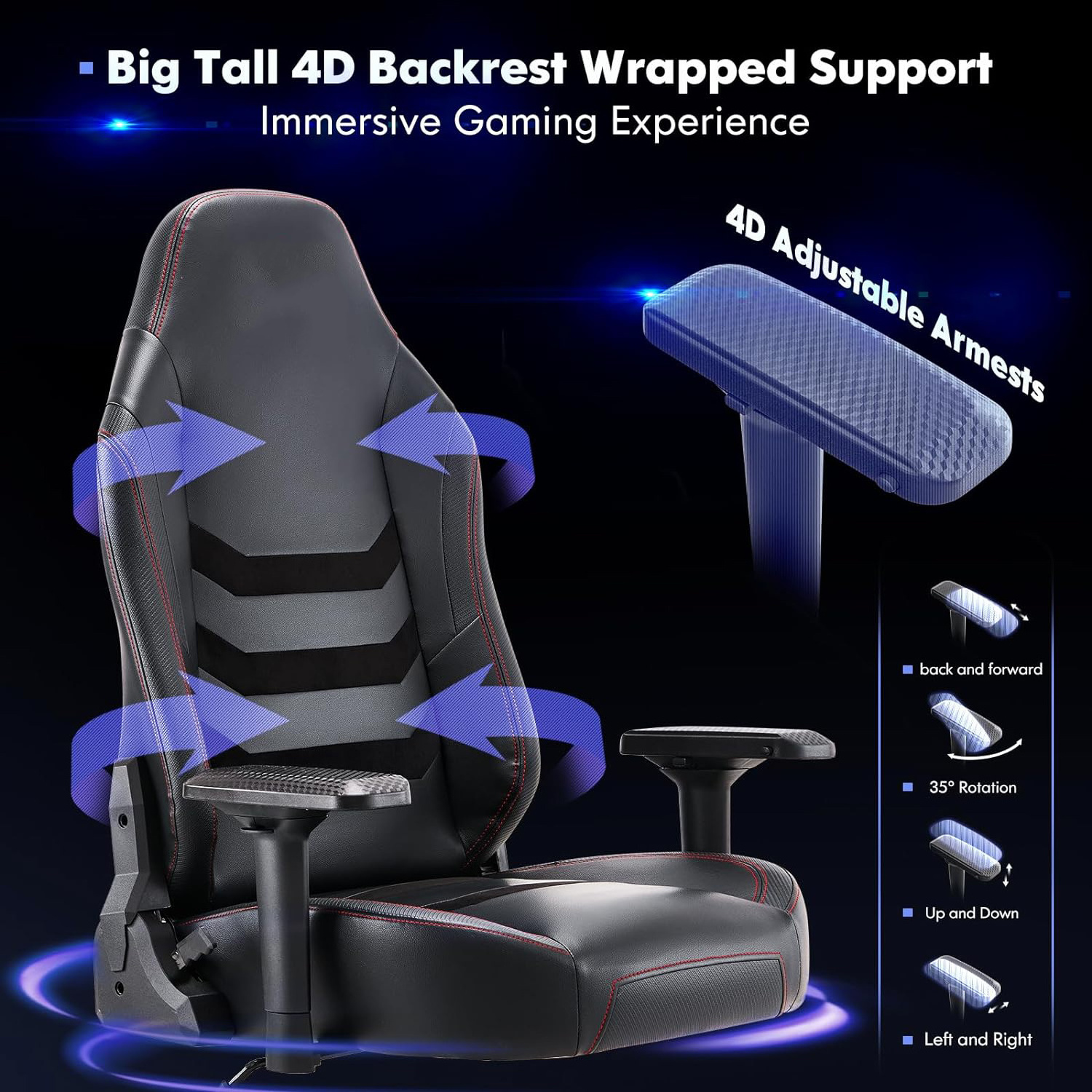 Ergonomic High Back Pc Chair Reclining Black Racing Style Zero Gravity Gamer Chair Big and Tall Gaming Chair with Stand Wheels