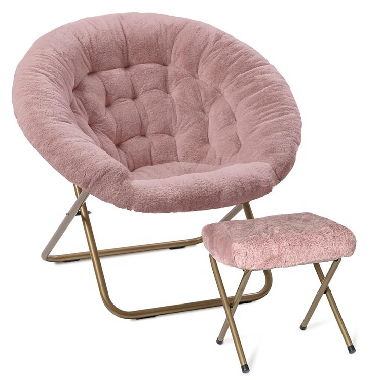 Cheap Selling Comfy Cozy Furry Chair X Large Size Pink Folding Saucer Chair Pet Kids Leather Chaise Lounge Chair with Ottoman