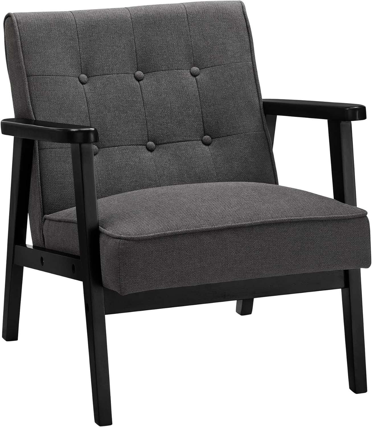 Mid Century Modern Arm Chair Living Room Bedroom Balcony Studio Grey Accent Leisure Lounge Chair with Solid Wood Armrests Legs