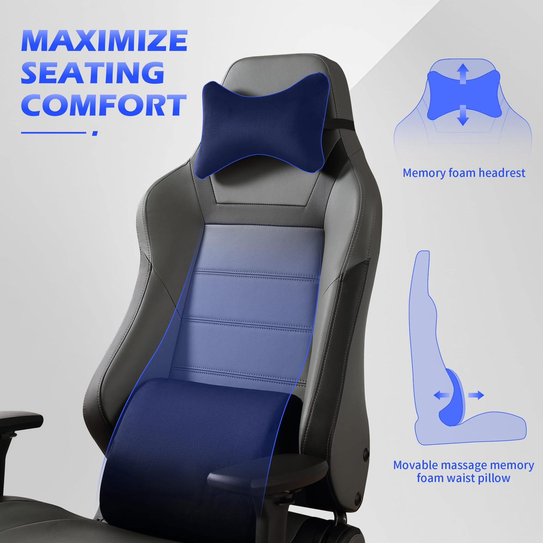 450lbs Gaming Chair Ergonomic Gaming Chair with Massage Function Widen Metal Base Heavy Duty Task Office Chair for Heavy People