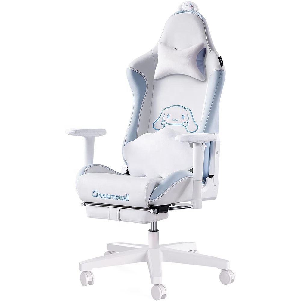 UK Racing Style PU Leather Cinnamoroll cute Gaming Chair white Gaming Chair white11cm thickened cushion  withstand up to 330lbs