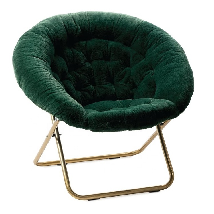 Ddp Price Living Room Furniture Dark Green Modern Moon Chair Hot Sale Folding Faux Fur Bedroom Cozy Leisure Chair with Metal Leg