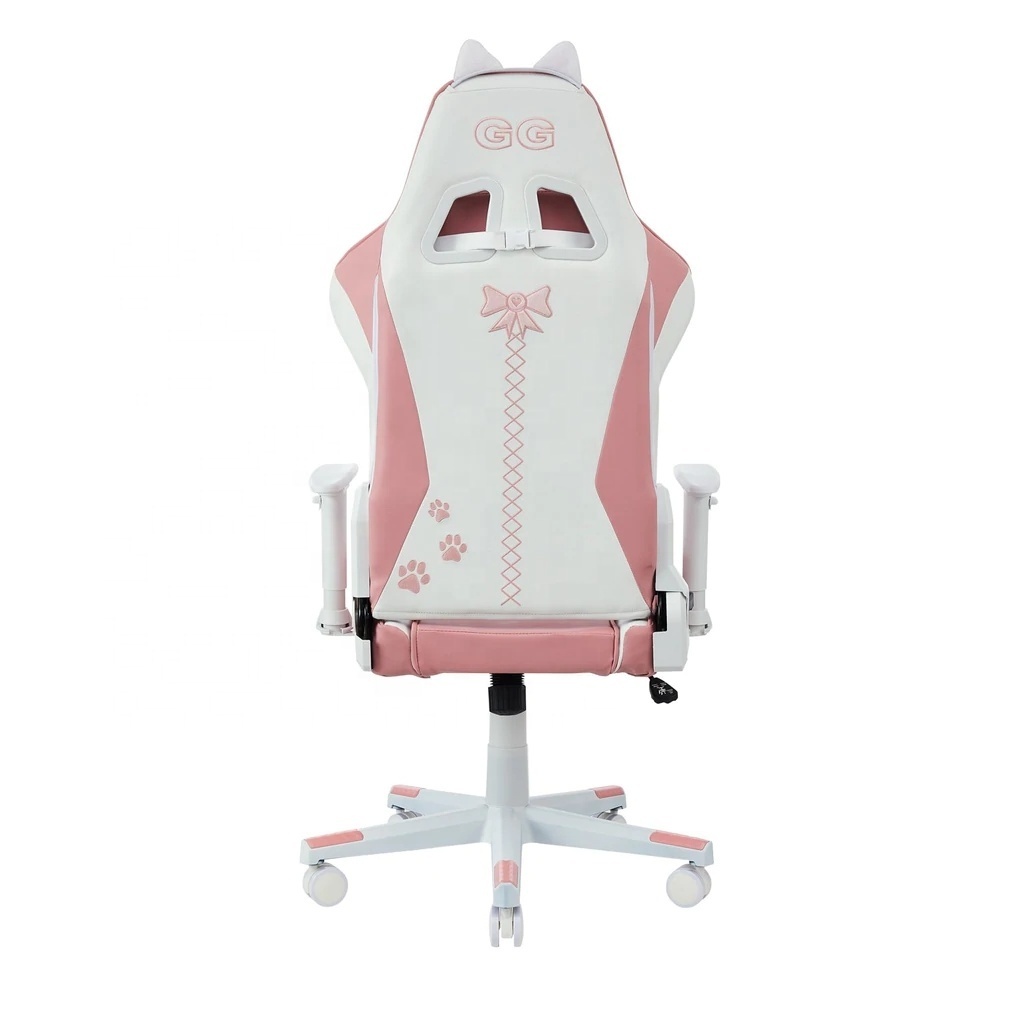 European Pink Colour Lovely Gamer Chair Cat Girl Chair Cute Pink Leather Gaming Chair with cat paw cushion for girls