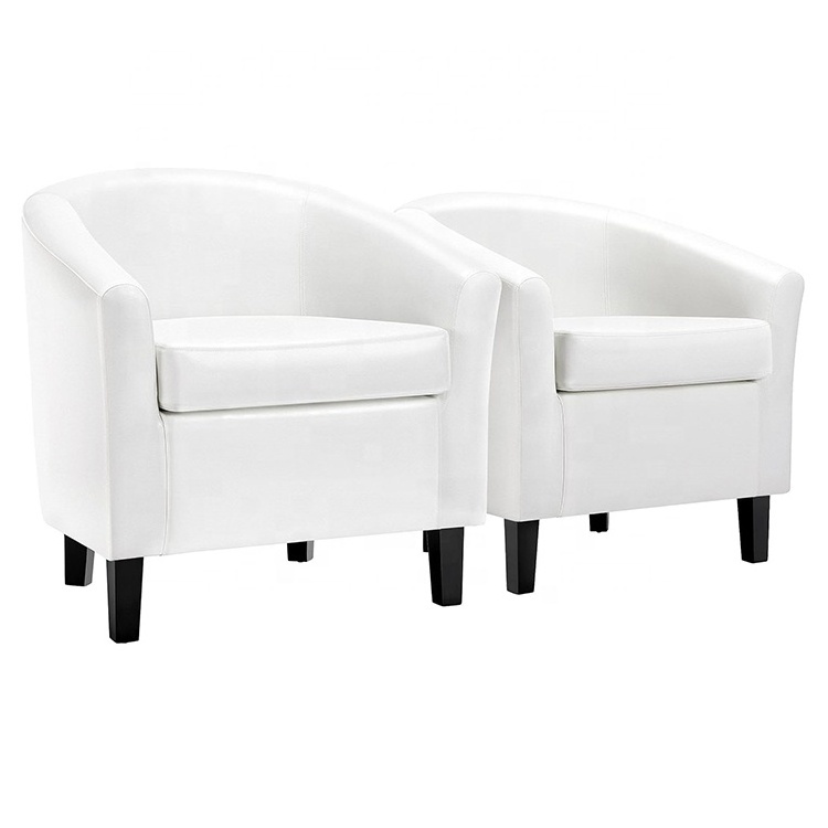 Modern Leisure Chair Luxury Furniture Wide Tufted Barrel Living Room Colorful White Leather Chaise Decorative Accent Chairs