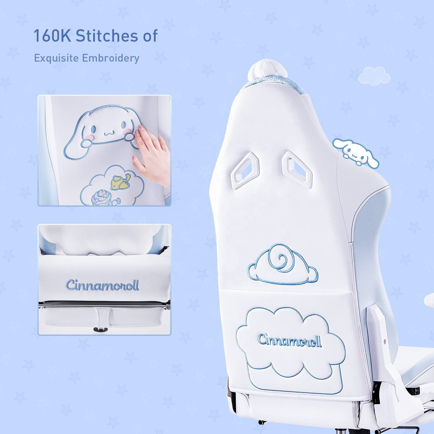 UK Racing Style PU Leather Cinnamoroll cute Gaming Chair white Gaming Chair white11cm thickened cushion  withstand up to 330lbs