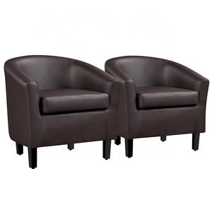 Oem Espresso Color Accent Chairs Set of 2 Faux Black Leather Barrel Side Chairs Club Chair for Bedroom Living Reading Room