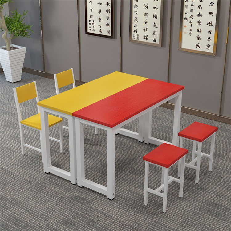 Colorful School Furniture Steel Material Student Library Reading Table Wooden Kindergarten Student Desk and Chair Set