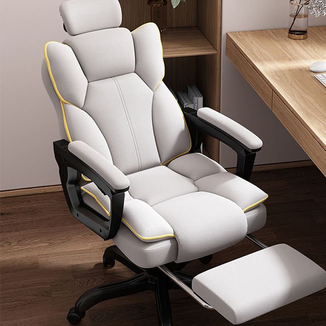 Leather Ergonomic Executive Data Entry Work Home Office Chair Beige with Wheel Mid Leisure Chairs