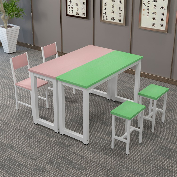 Colorful School Furniture Steel Material Student Library Reading Table Wooden Kindergarten Student Desk and Chair Set