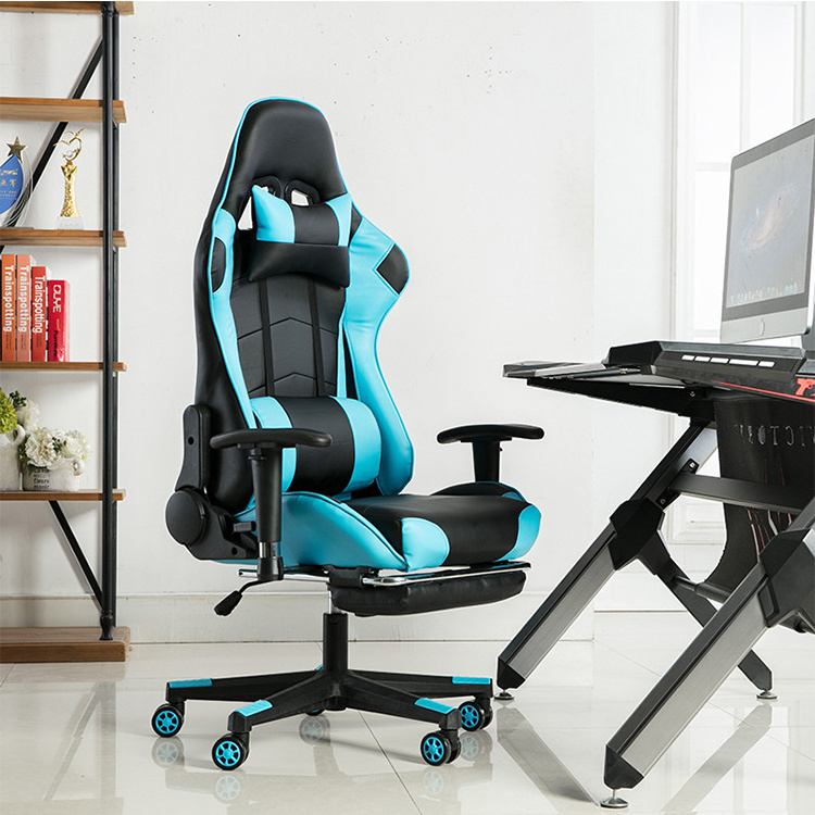 Aoda Furniture 180 Degree Blue PU Leather High Back Gaming Reclining Chair Executive Video Game Chair