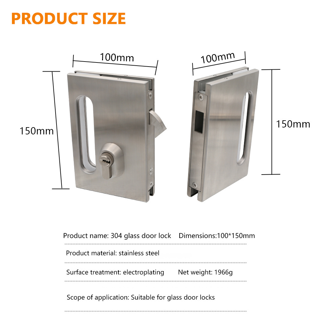 Factory Direct Selling Frameless SS304 Matte Glass Door Safety Lock Tempered Glass Door Lock