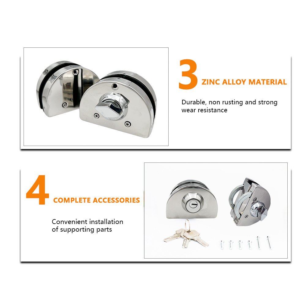 Office Building/ Apartment Double Side 3 Keys with Stainless Steel 304 Cover Zinc Cylinder Iron Central Glass Door Lock