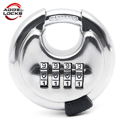 4 Digit Combination Disc Padlock with Shielded Hardened Shackle Heavy Duty Round Discus Lock