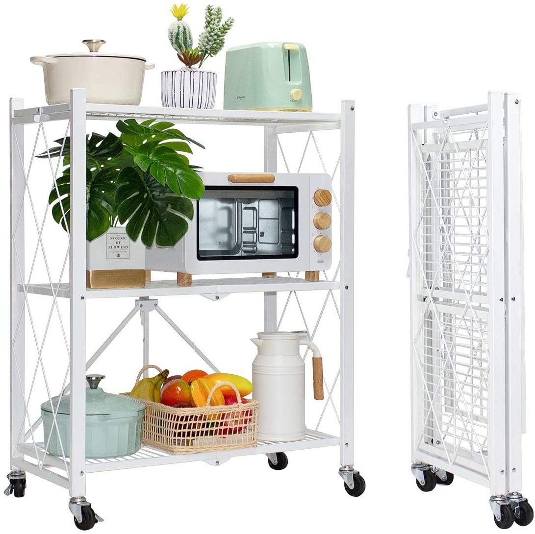 Carbon steel folding removable 4 tier storage rack shelf metal foldable shelves for kitchen