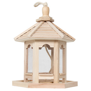 Bird Wooden Hanging Feeder Outdoor Decoration Hexagon Shaped Gazebo Panorama Gazebo Pavilion Bird Feeders