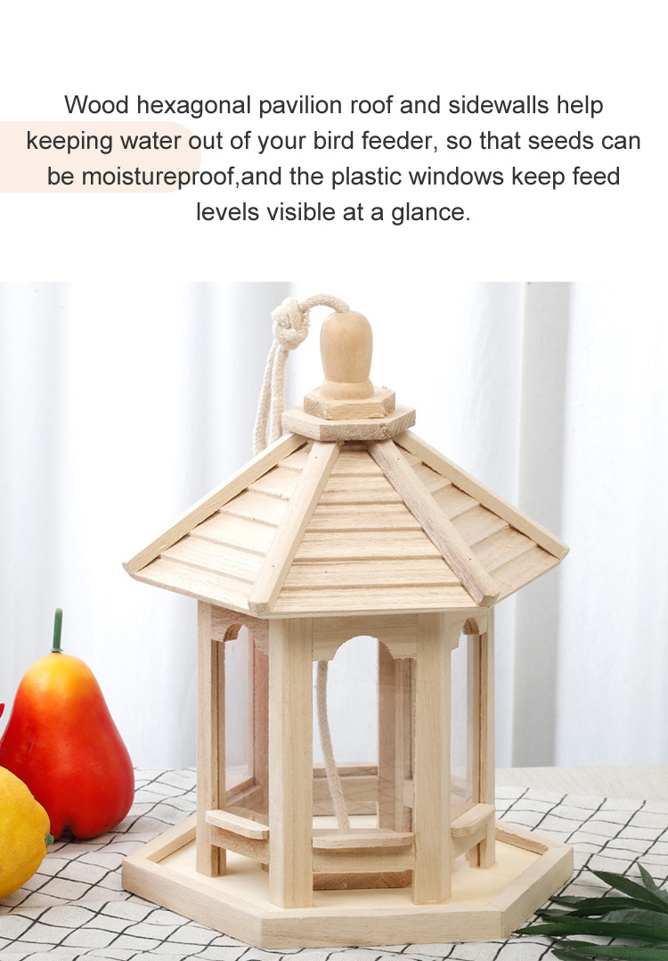 Bird Wooden Hanging Feeder Outdoor Decoration Hexagon Shaped Gazebo Panorama Gazebo Pavilion Bird Feeders