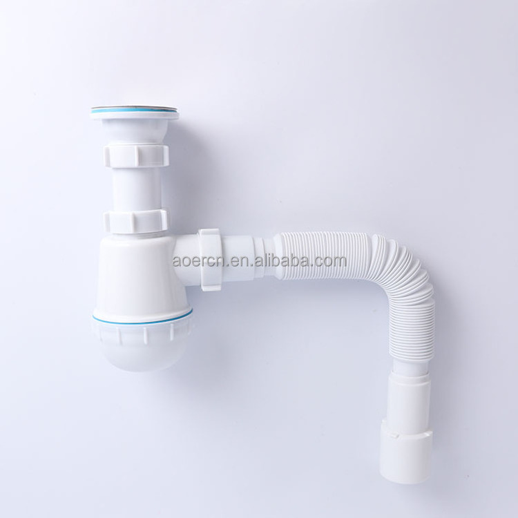 Basin Drainer Sifon Bottle Sink Siphon Bottle Trap White Bathroom Modern Sink Strainer Stainless Steel Poly Bag and Carton AR104