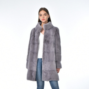 Hot Selling Honourable Winter Thick Windproof Woman Genuine Trimmed Mink Fur Coat