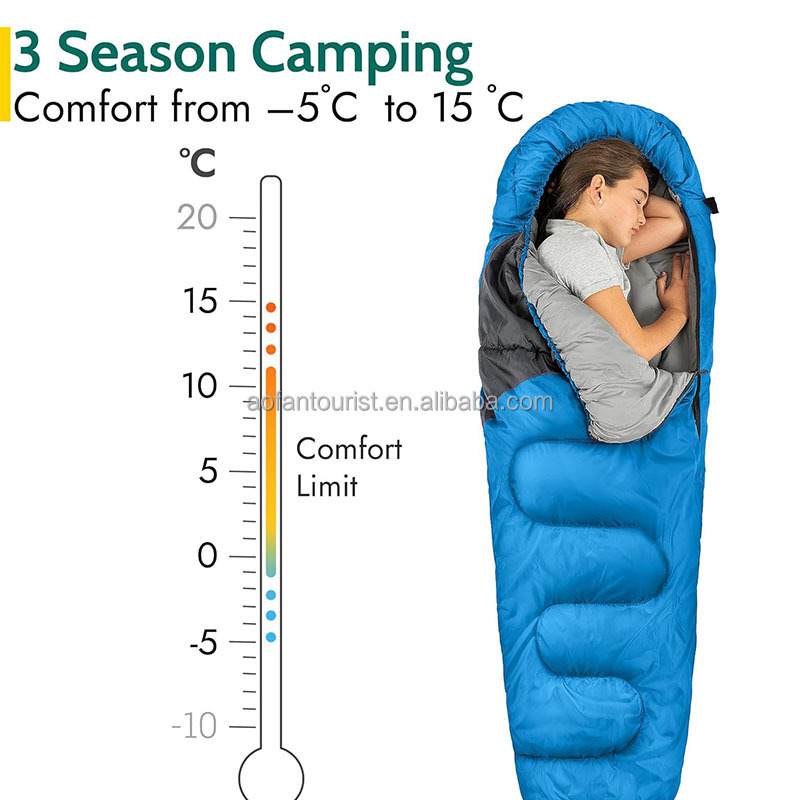 Adventure Kids Sleeping Bag Mummy Shape 3 Season Camping 300gsm Boys Girls with Lightweight Rucksack Bag