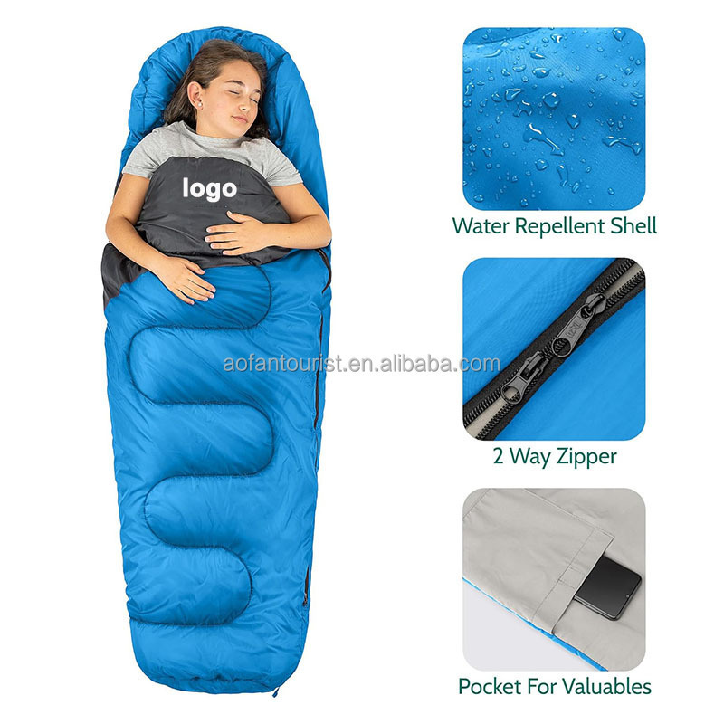 Adventure Kids Sleeping Bag Mummy Shape 3 Season Camping 300gsm Boys Girls with Lightweight Rucksack Bag