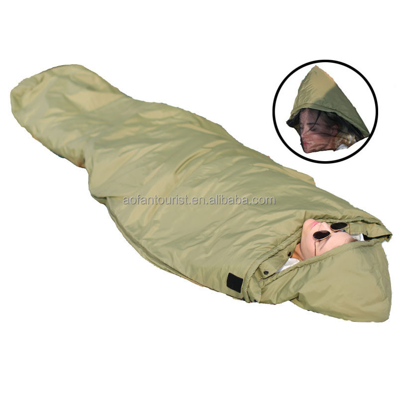 Wholesale Cheapest  BIVY sack hollow fiber filling water proof Portable olive green hiking mummy sleep bag