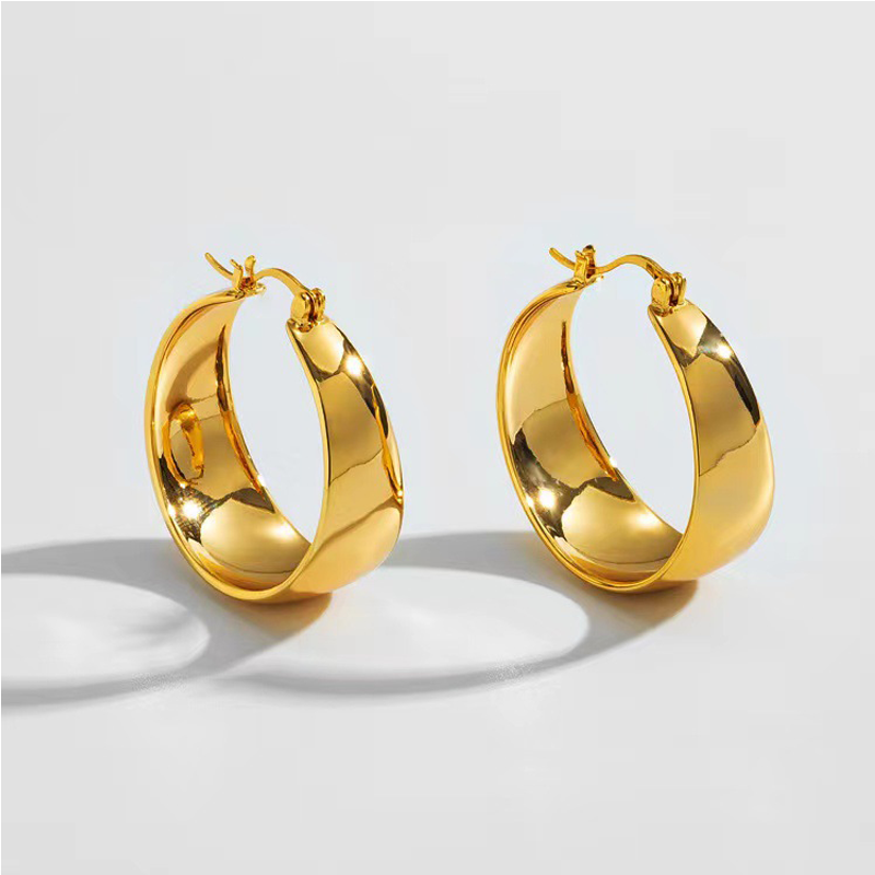 Luxury Style Gold Plated Large Stainless Steel Hoops Women's Chunky Earrings For Fashion Gift