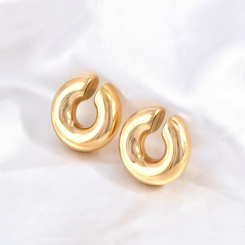 Trend Hot Stainless Steel Thick C Shape Round Huggie Earrings Gold Chunky Ear Cuff For Sale