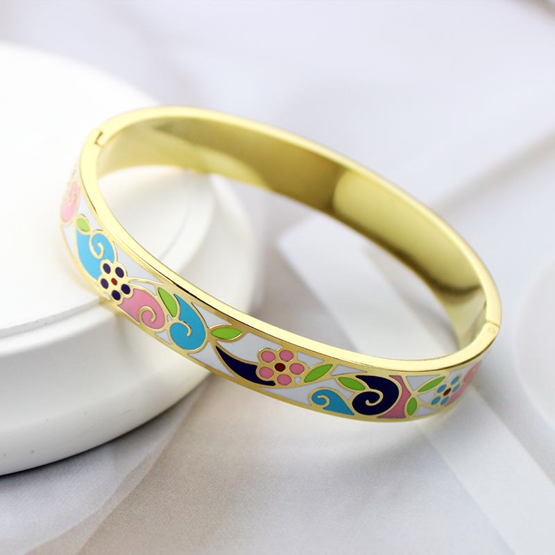 High Quality Stainless Steel 10MM Enamel Fashion Cloisonne Jewelry Bracelet Femme