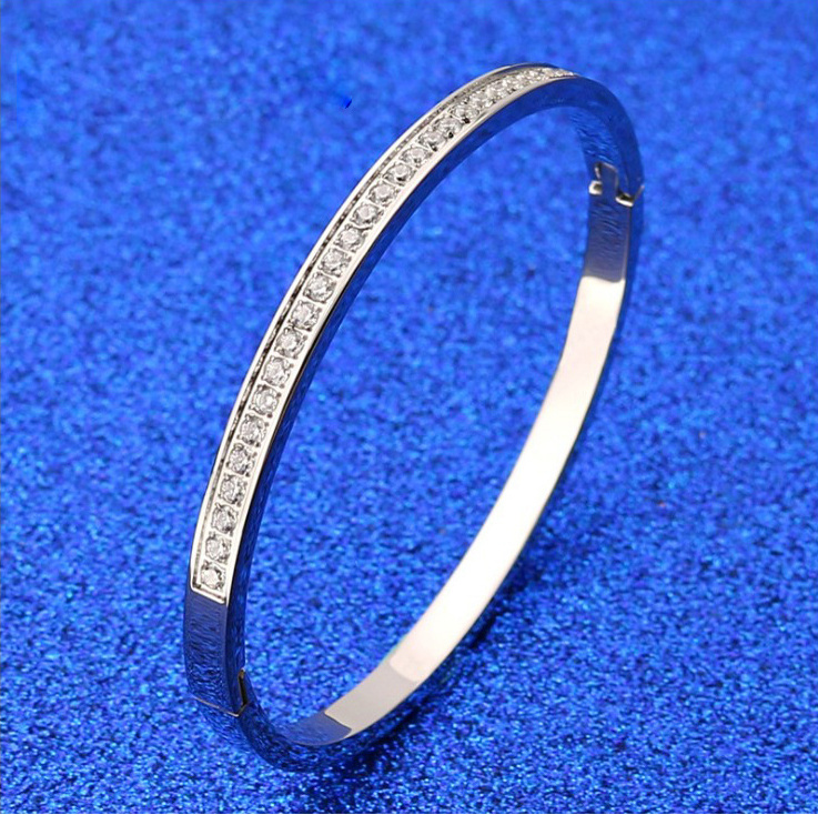 Wholesale Best Selling Popular Stainless Steel Charm Jewelry Half Round Crystal Bangle Bracelet