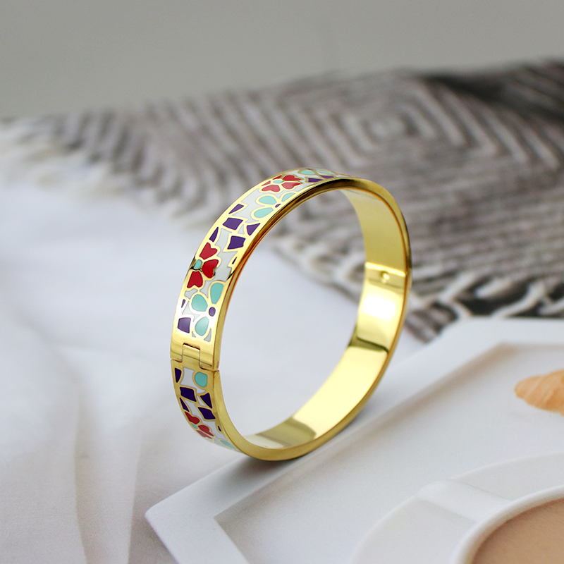 High Quality Stainless Steel 10MM Enamel Fashion Cloisonne Jewelry Bracelet Femme