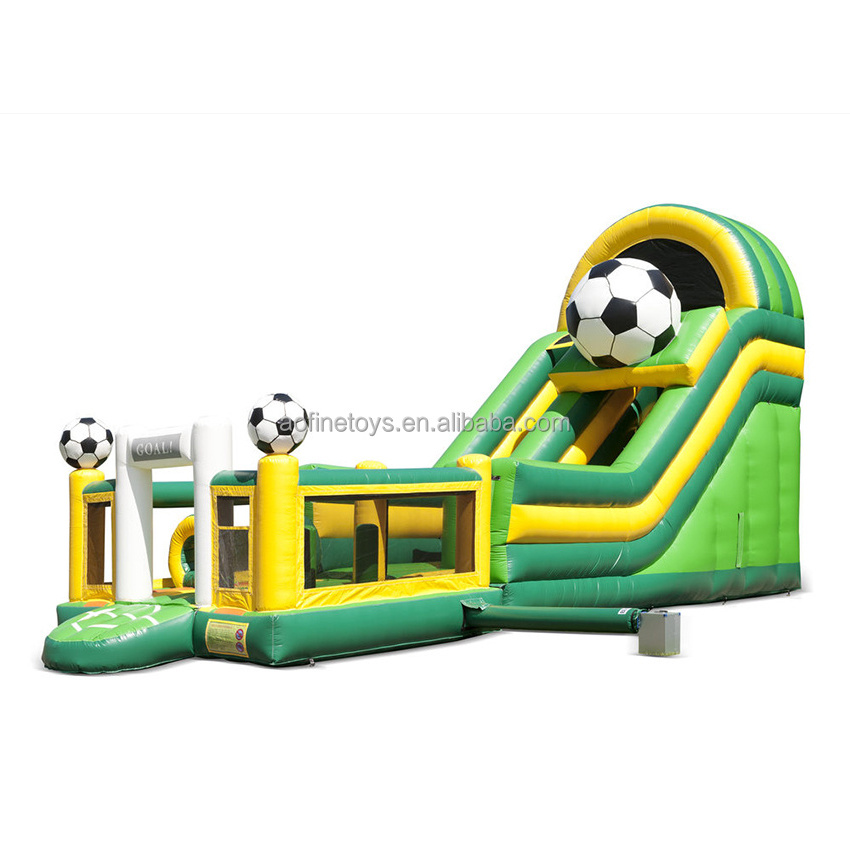 Soccer Slide Slip And Football Pitch Water Soccer Inflatable Dry Slide With Bounce House Obstalce Games for sale