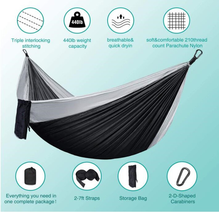 Camping Hammock for Outdoors, Backpacking & Camping Gear - Double Portable hammock, 2 Person Hammock for Travel, outdoor