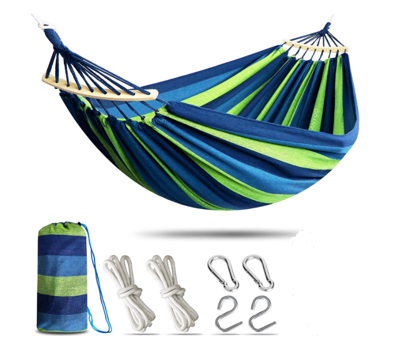 Hot Double Cotton Canvas Hammock Portable Camping Hammock with Carrying Bag Two Anti Roll Balance Beam Metal Carabiner Ropes