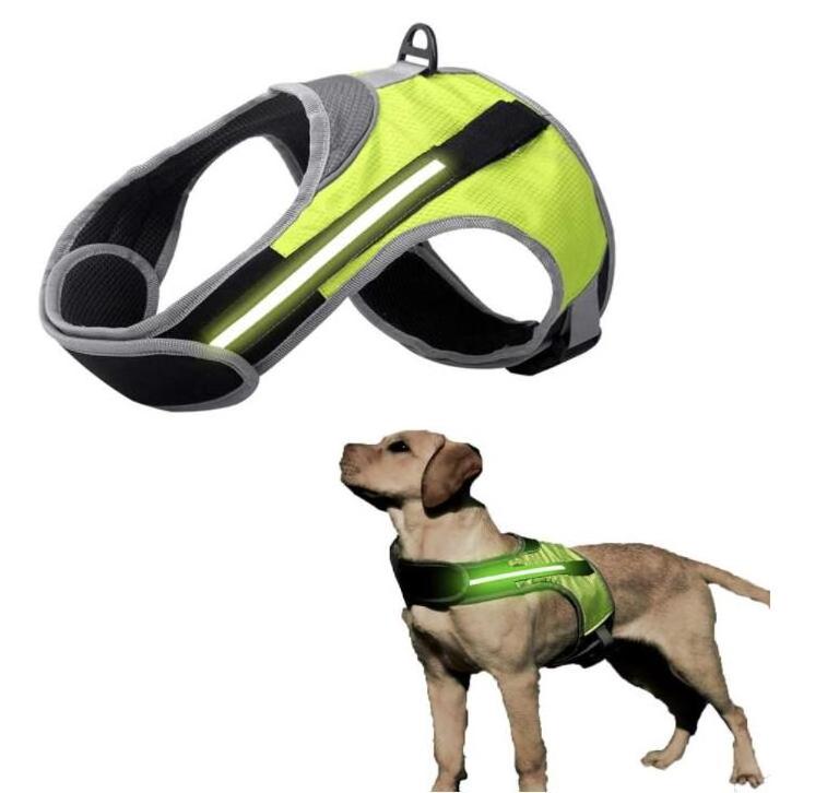 Light Up Dog Harness with LED Light Dog Vest for Night Walking-Reflective Illuminated Harness for Extra Visibility