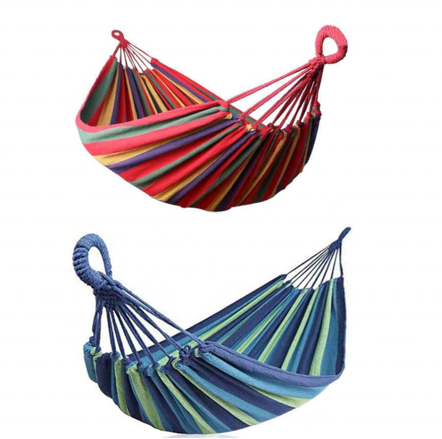 Wholesale Outdoor Colorful Striped Swing Hammock Hiking Hammock  Outdoor Camping Hanging Folding Knit Hammock