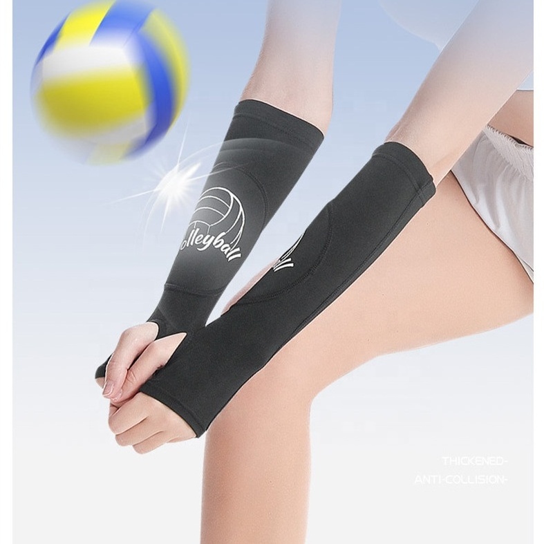 Comfortable volleyball arm sleeves volleyball wrist pads padded forearm sleeve with thumb hole