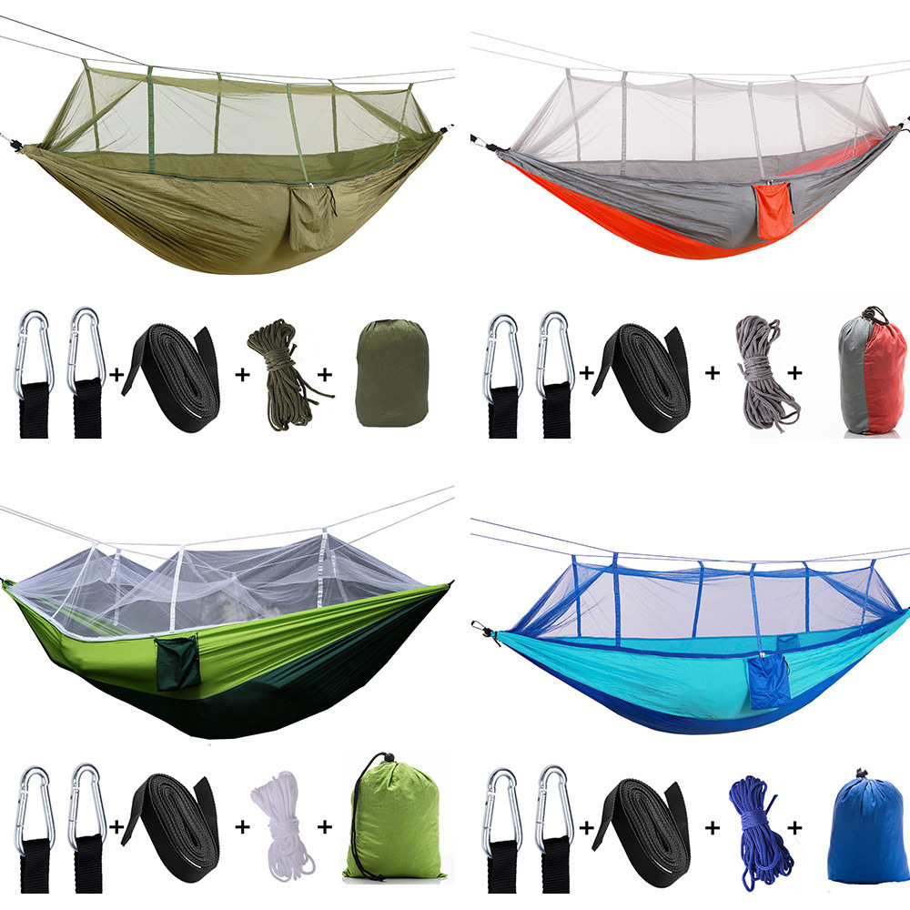 Durable Parachute Nylon Hammocks Lightweight Outdoor Indoor Portable Hammock with Tree Straps Camping Hammock with Net