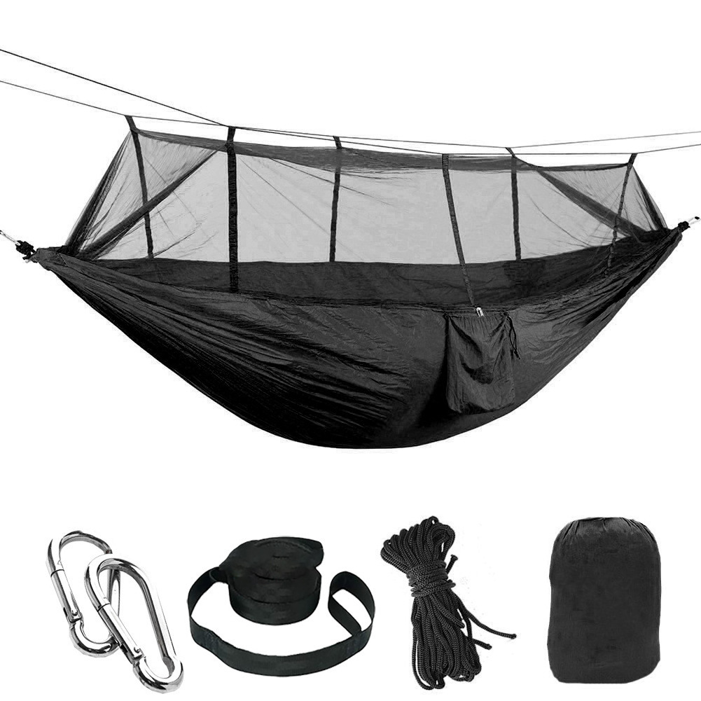 Durable Parachute Nylon Hammocks Lightweight Outdoor Indoor Portable Hammock with Tree Straps Camping Hammock with Net