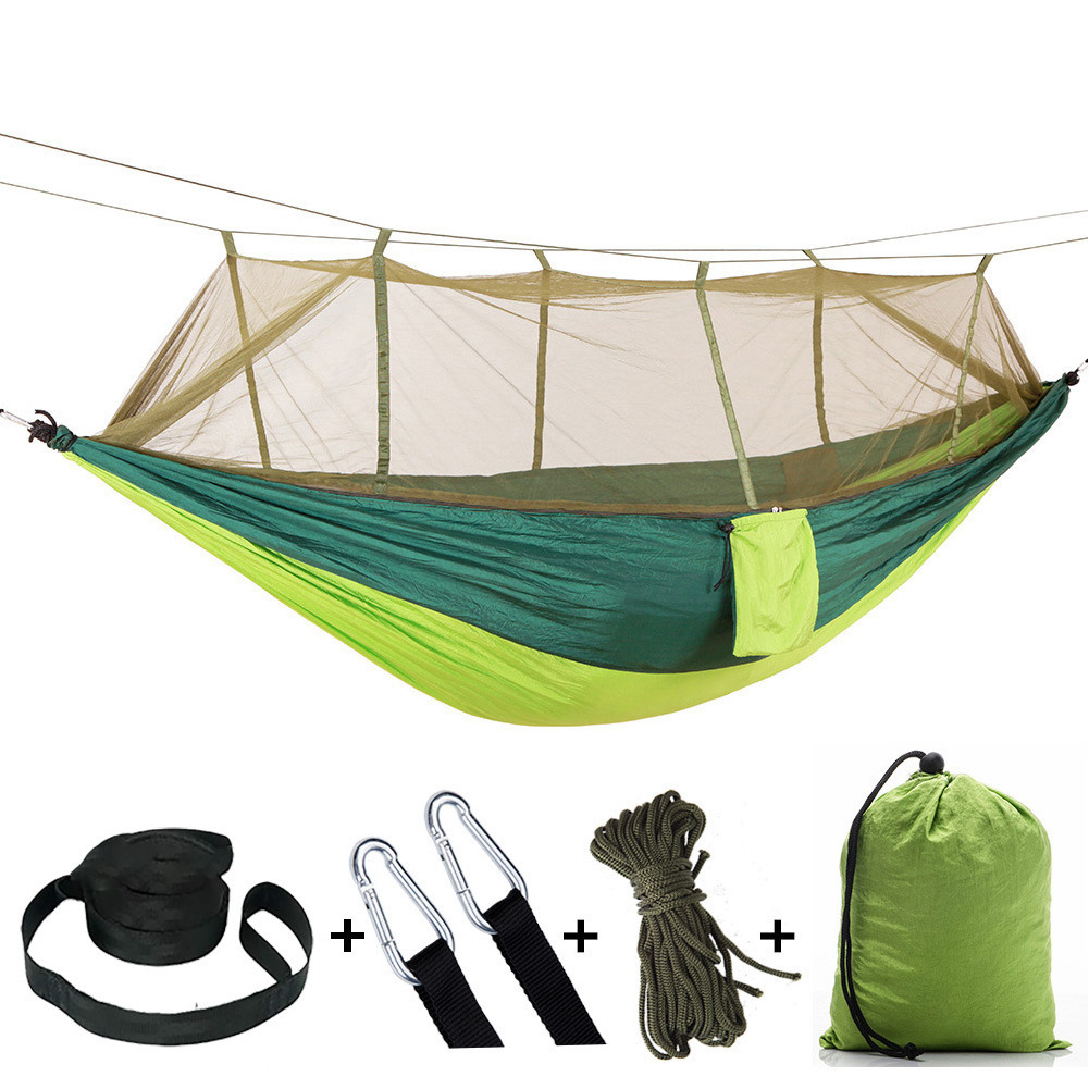 Durable Parachute Nylon Hammocks Lightweight Outdoor Indoor Portable Hammock with Tree Straps Camping Hammock with Net