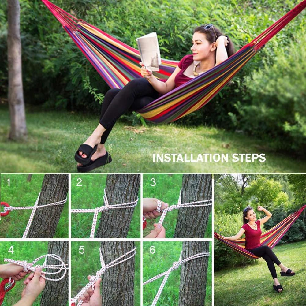 Hot Sale Durable Colorful Striped 2 Person Hammock Bed Outdoor  Camping Hammock With Tree Strap Canvas Swing Bed For Backyard