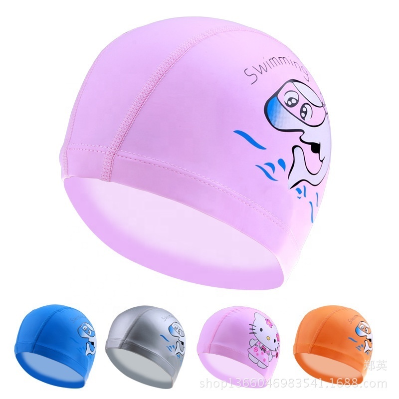 Boys Girls Kids Children Swim Pool Hats Ear Protector PU Waterproof Swimming Caps