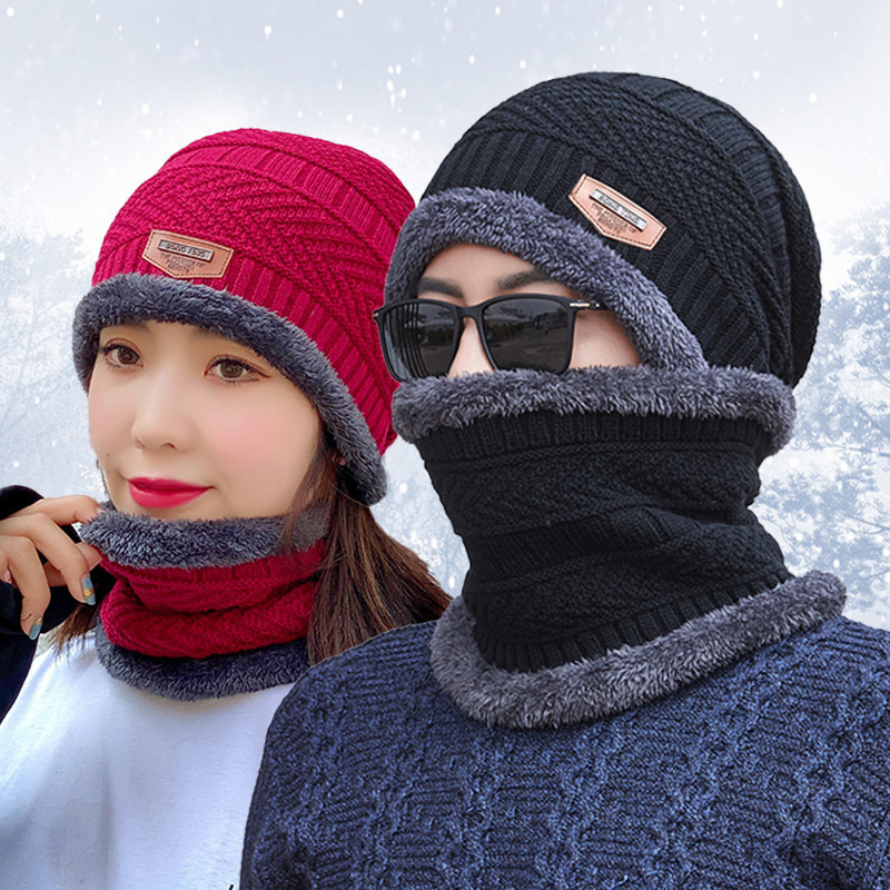 Mens Womens Winter Beanie Hat Scarf Set Warm Knit Hat Thick Fleece Lined Winter Cap Neck Warmer for Women and Men