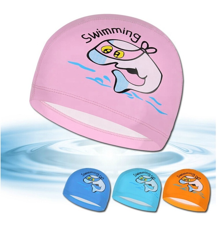 Boys Girls Kids Children Swim Pool Hats Ear Protector PU Waterproof Swimming Caps